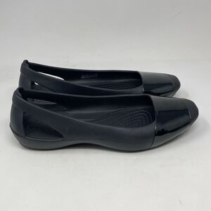 Crocs Sienna Shoes Womens 5 Black Shiny Ballet Flats Casual Slip On Lightweight